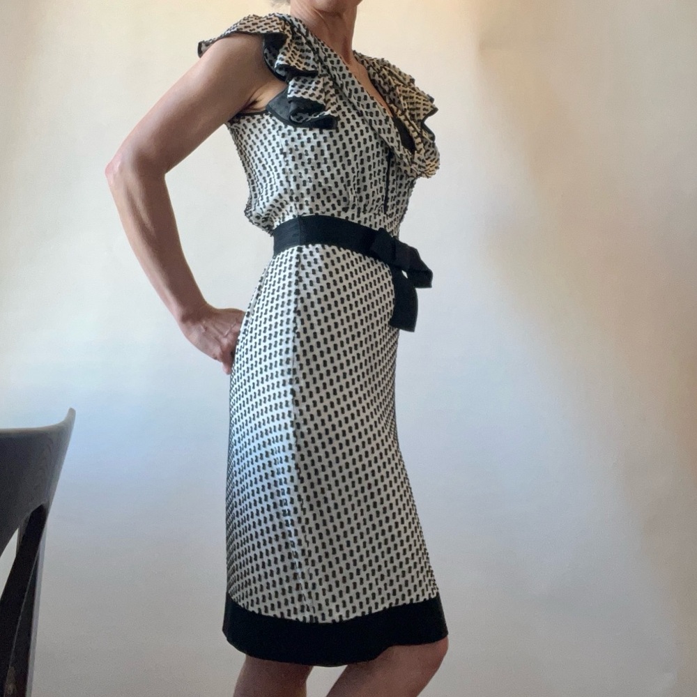 Zac Posen Swiss Dot Black and Cream cocktail dress